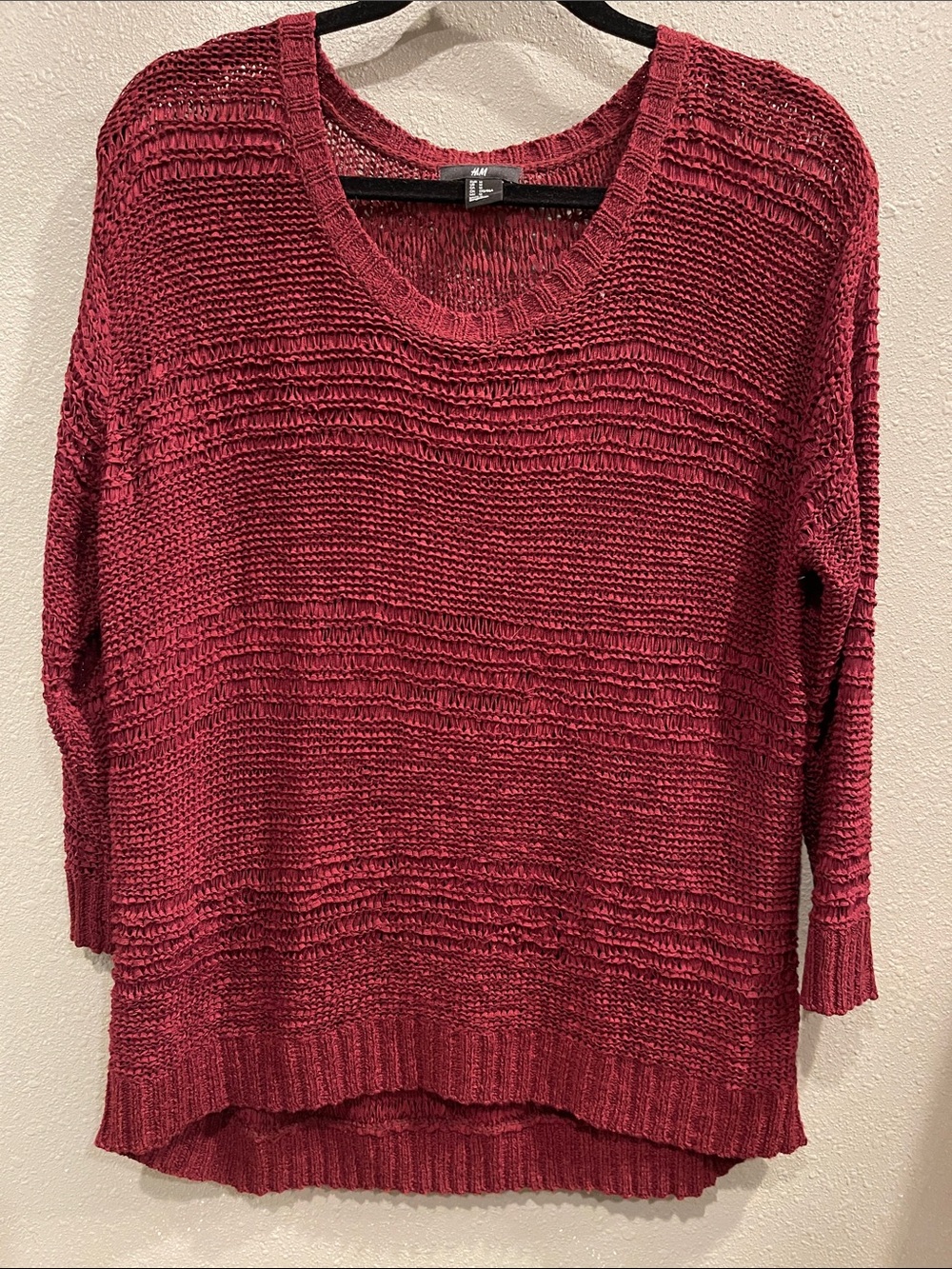 H&M Open-Knit Scoop Neck Sweater - Wine Red